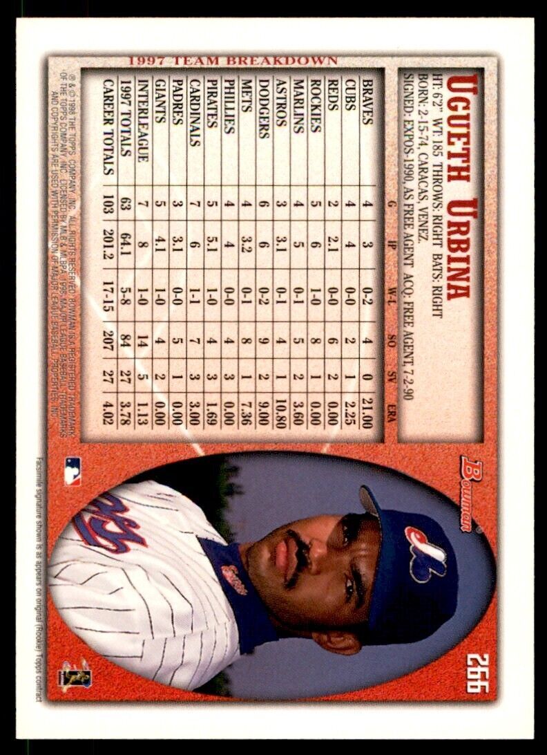 1998 BOWMAN UGUETH URBINA . MONTREAL EXPOS #266