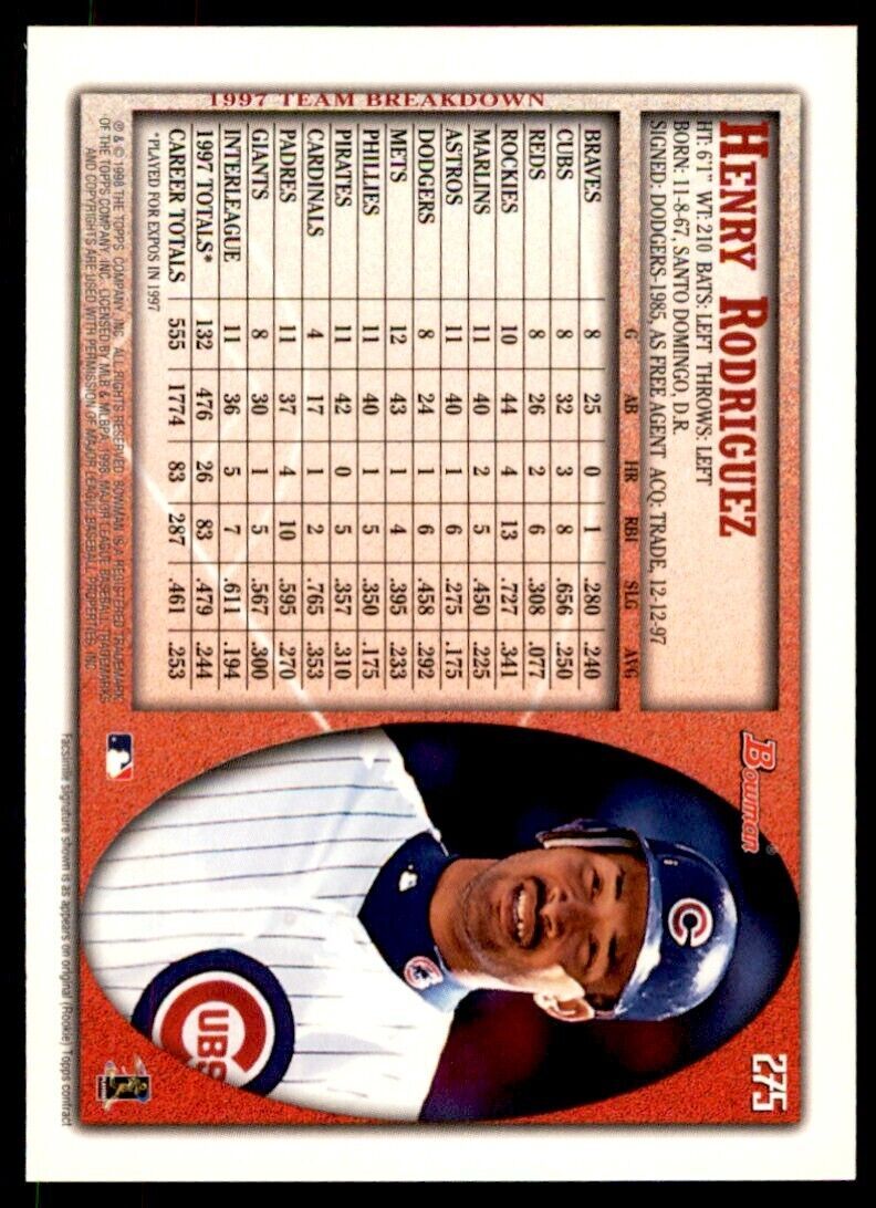 1998 BOWMAN HENRY RODRIGUEZ . CHICAGO CUBS #275