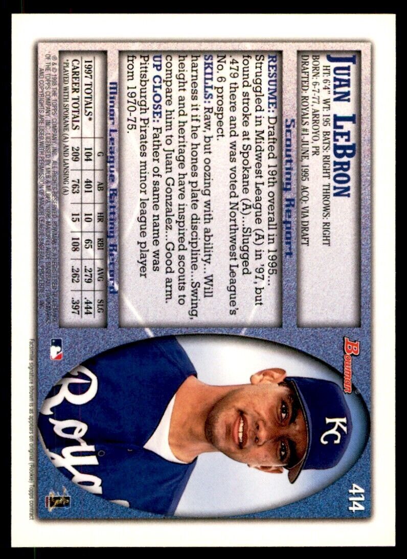 1998 BOWMAN JUAN LEBRON . KANSAS CITY ROYALS #414