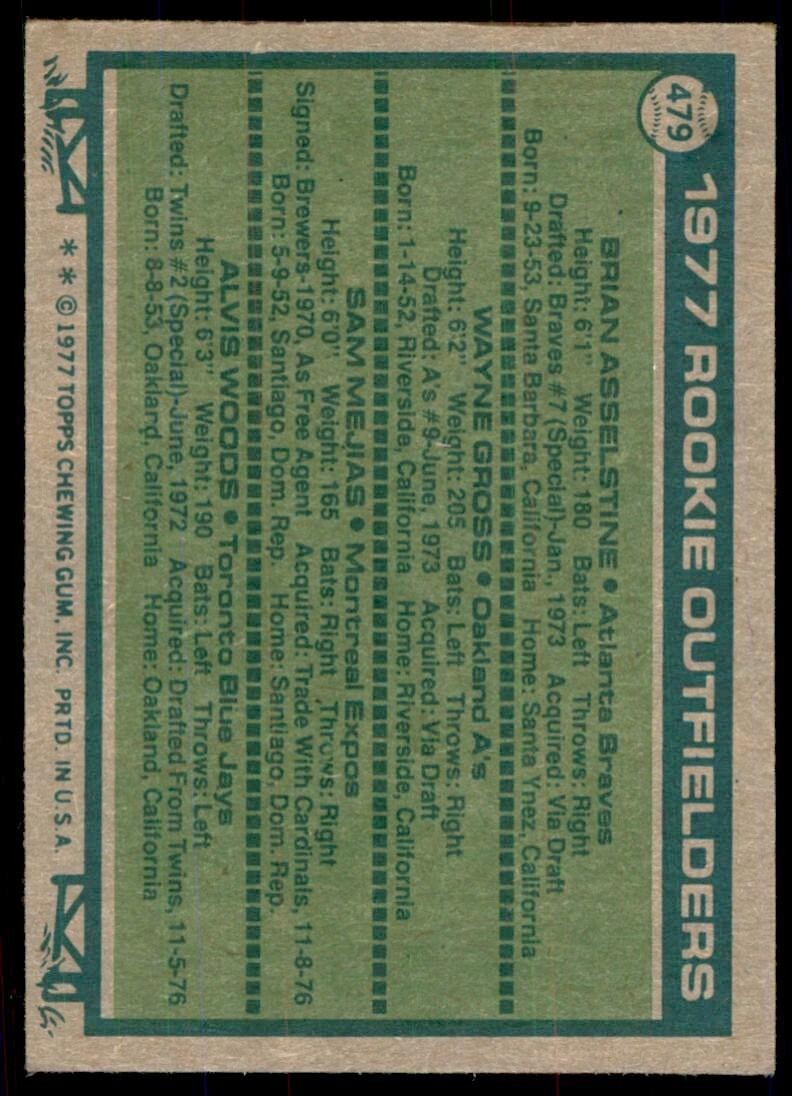 1977 TOPPS ROOKIE OUTFIELDERS - BRIAN ASSELSTINE/WAYNE GROSS/SAM MEJIAS/ALVIS