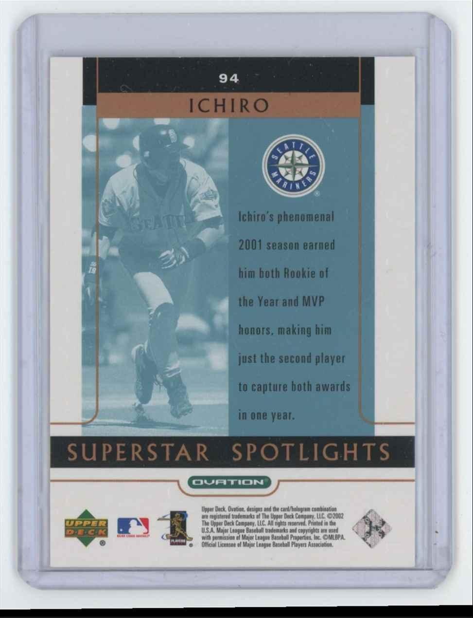 2002 UPPER DECK OVATION ICHIRO SUZUKI SEATTLE MARINERS #94