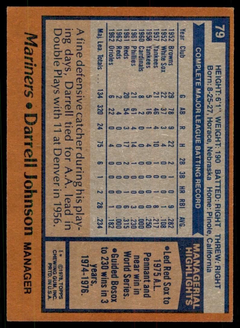 1978 TOPPS DARRELL JOHNSON SEATTLE MARINERS #79