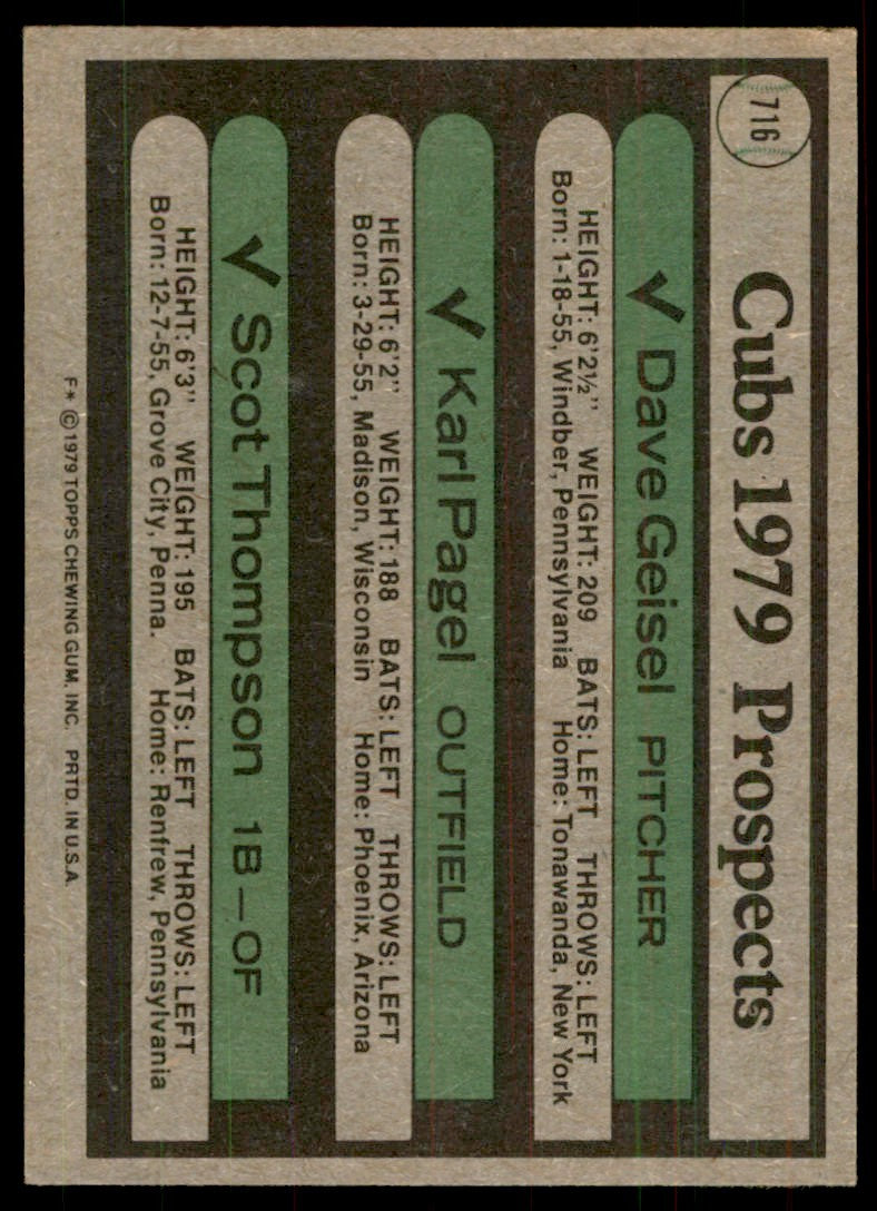 1979 TOPPS, CUBS PROSPECTS - DAVE GEISEL/KARL PAGEL/SCOT THOMPSON ROOKIE CHICAGO