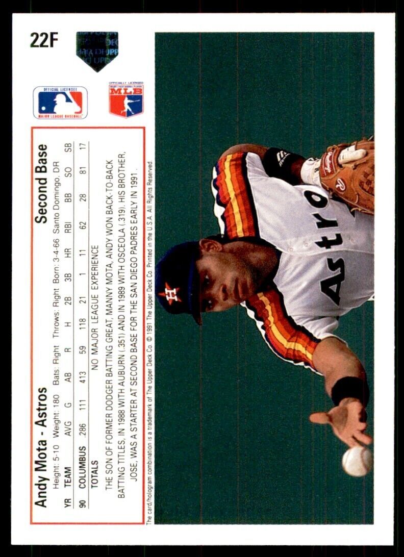 1991 UPPER DECK FINAL EDITION ANDY MOTA HOUSTON ASTROS #22F