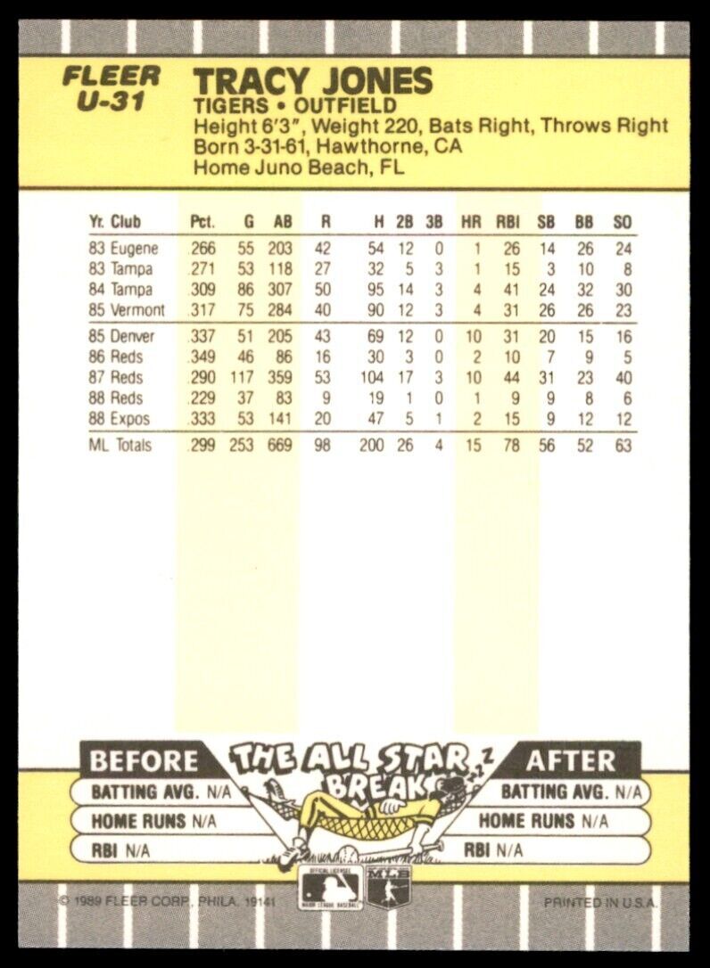 1989 FLEER UPDATE TRACY JONES DETROIT TIGERS #U-31