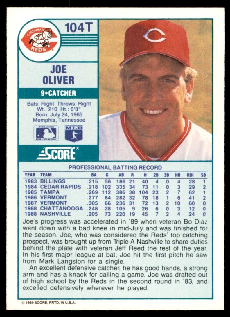 1989 SCORE TRADED JOE OLIVER CINCINNATI REDS #104T