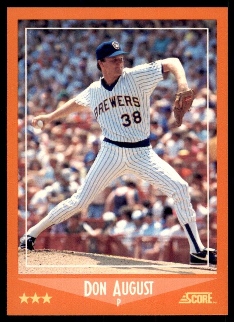 1988 SCORE. TRADED DON AUGUST MILWAUKEE BREWERS #104T