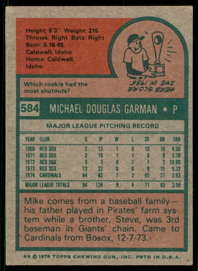 1975 TOPPS MIKE GARMAN ST. LOUIS CARDINALS #584