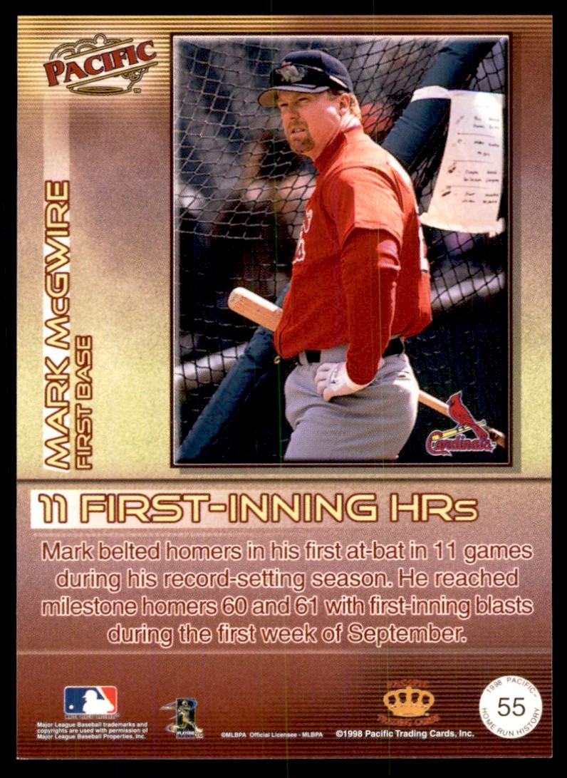 1998 Pacific Home Run History Mark McGwire St. Louis Cardinals #55