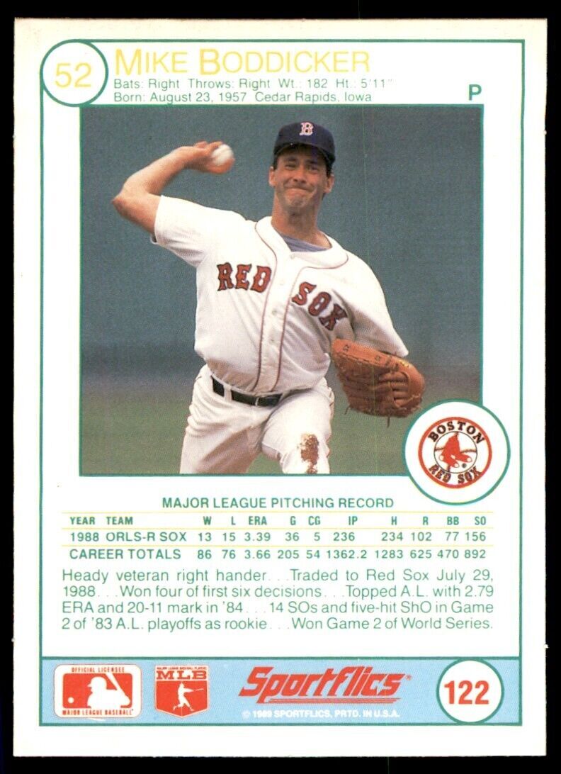 1989 SPORTFLICS MIKE BODDICKER BOSTON RED SOX #122