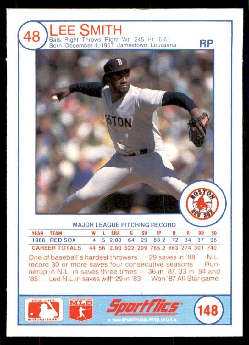 1989 SPORTFLICS. LEE SMITH BOSTON RED SOX #148