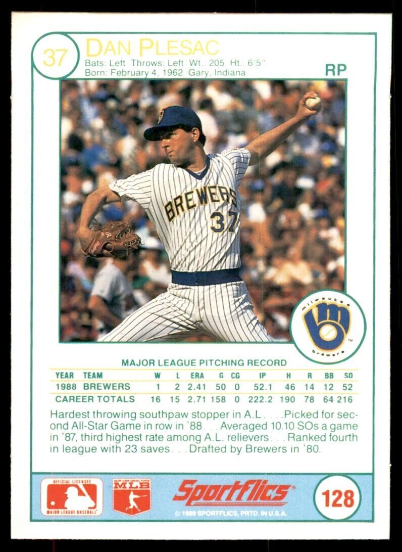 1989 SPORTFLICS DAN PLESAC MILWAUKEE BREWERS #128