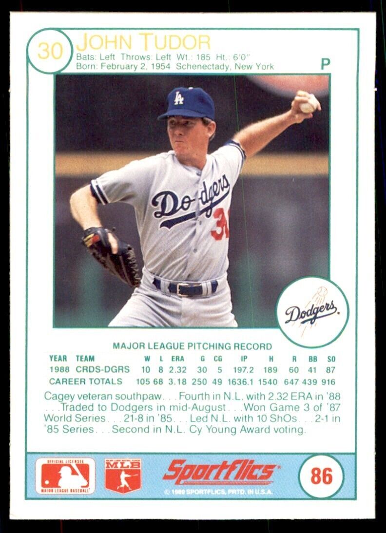 1989 SPORTFLICS. JOHN TUDOR LOS ANGELES DODGERS #86