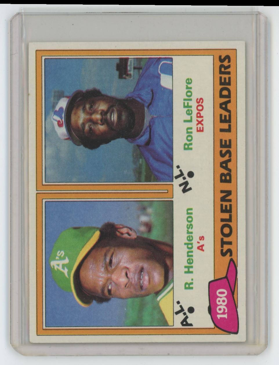1981 TOPPS.. 1980 STOLEN BASE LEADERS - R. HENDERSON/RON LEFLORE OAKLAND