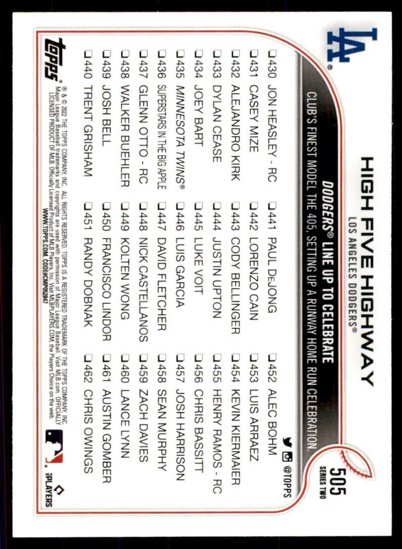 2022 TOPPS HIGH FIVE HIGHWAY LOS ANGELES DODGERS #505