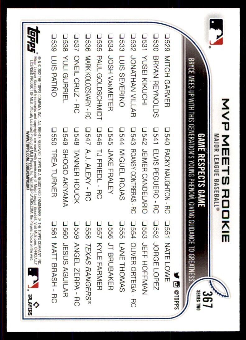 2022 TOPPS. MVP MEETS ROOKIE CC, CL TAMPA BAY RAYS/PHILADELPHIA PHILLIES #367