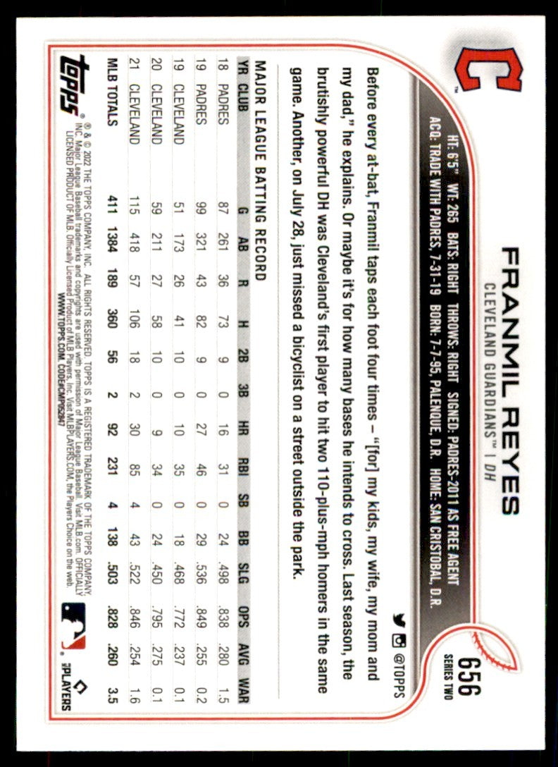 2022 TOPPS* FRANMIL REYES CLEVELAND GUARDIANS #656