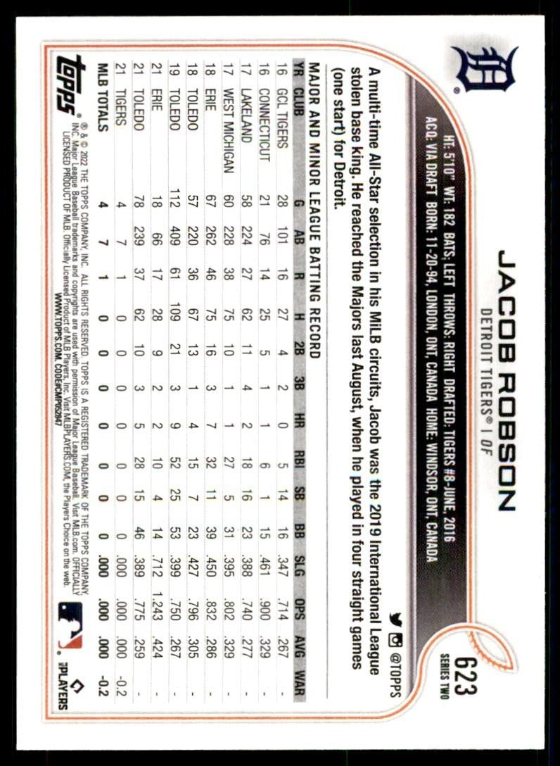 2022 TOPPS*. JACOB ROBSON DETROIT TIGERS #623