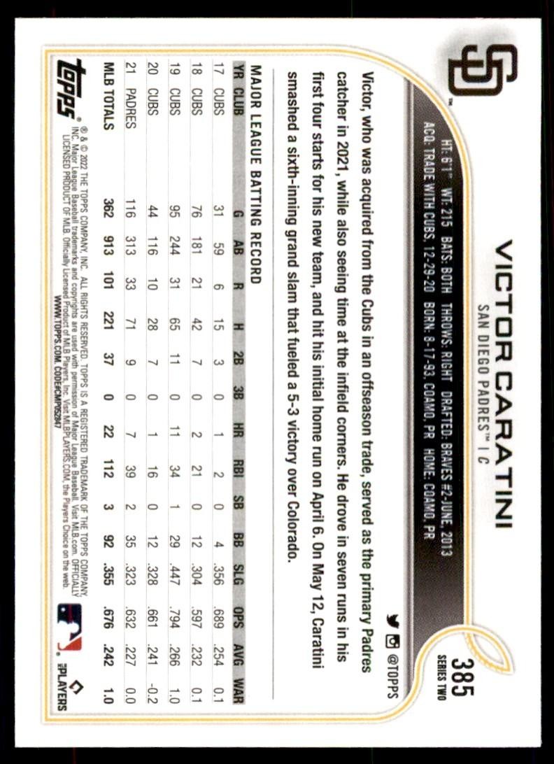 2022 TOPPS*. VICTOR CARATINI SAN DIEGO PADRES #385