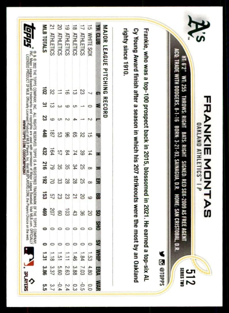 2022 TOPPS** FRANKIE MONTAS OAKLAND ATHLETICS #512