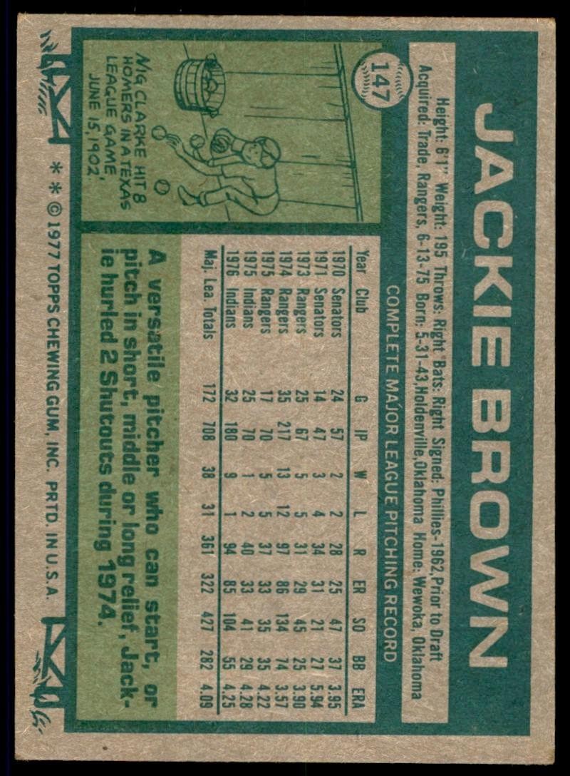 1977 TOPPS JACKIE BROWN CLEVELAND INDIANS #147