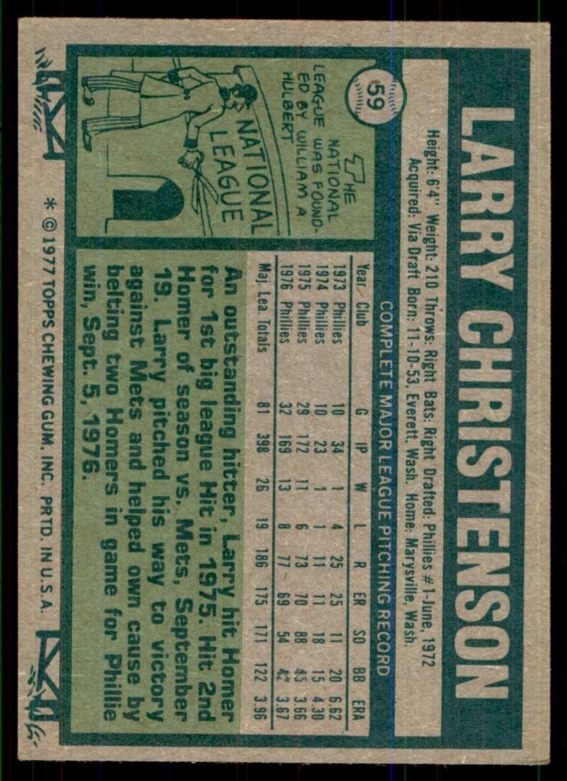1977 TOPPS LARRY CHRISTENSON. PHILADELPHIA PHILLIES #59