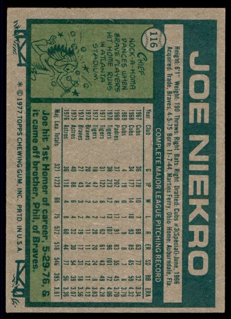 1977 TOPPS JOE NIEKRO HOUSTON ASTROS #116