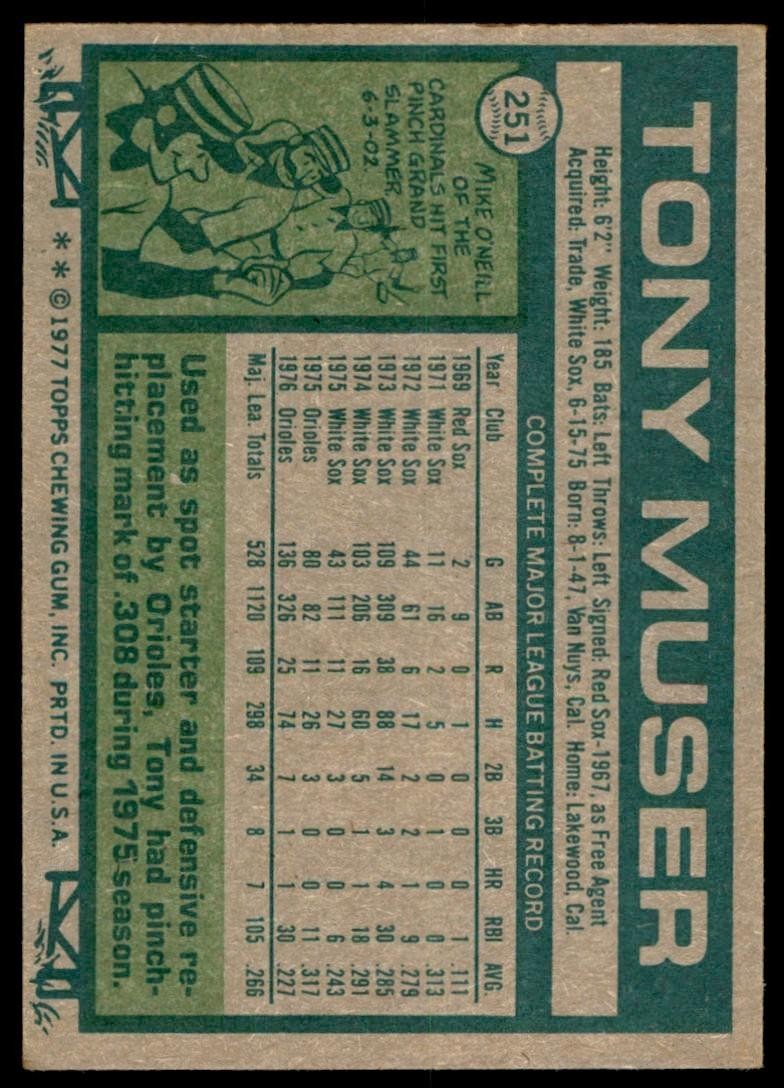 1977 TOPPS TONY MUSER BALTIMORE ORIOLES #251