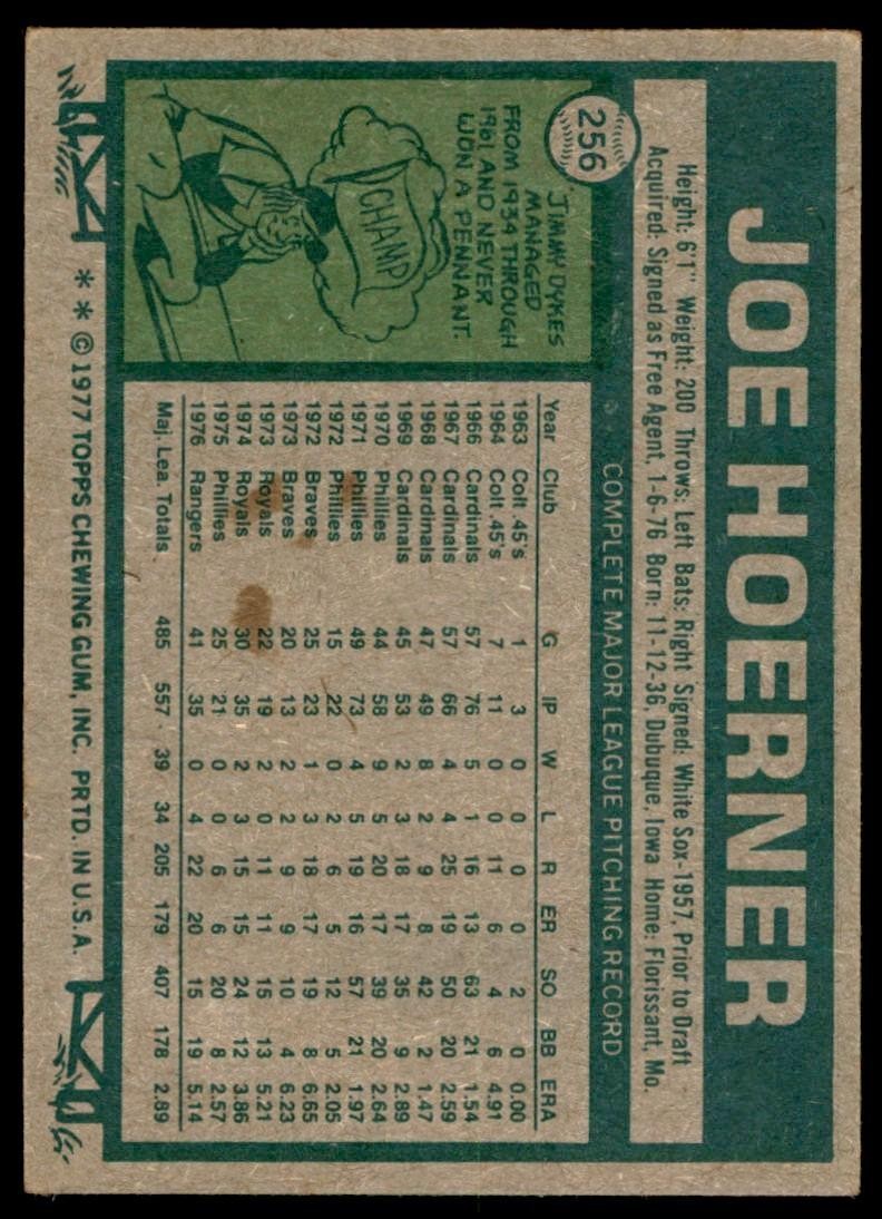1977 TOPPS JOE HOERNER TEXAS RANGERS #256