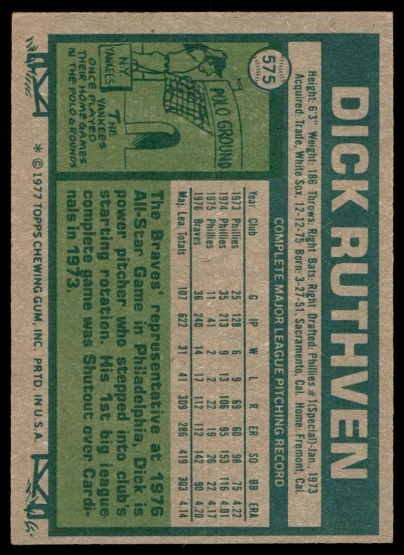 1977 TOPPS DICK RUTHVEN ATLANTA BRAVES #575