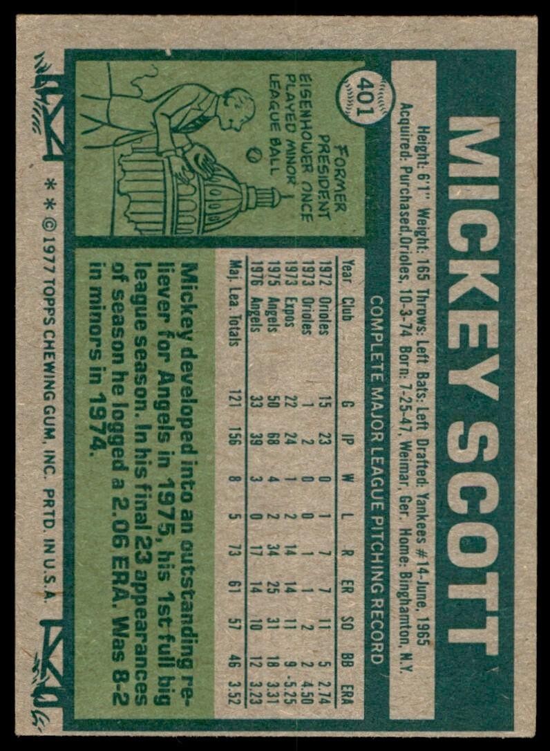 1977 TOPPS MICKEY SCOTT CALIFORNIA ANGELS #401