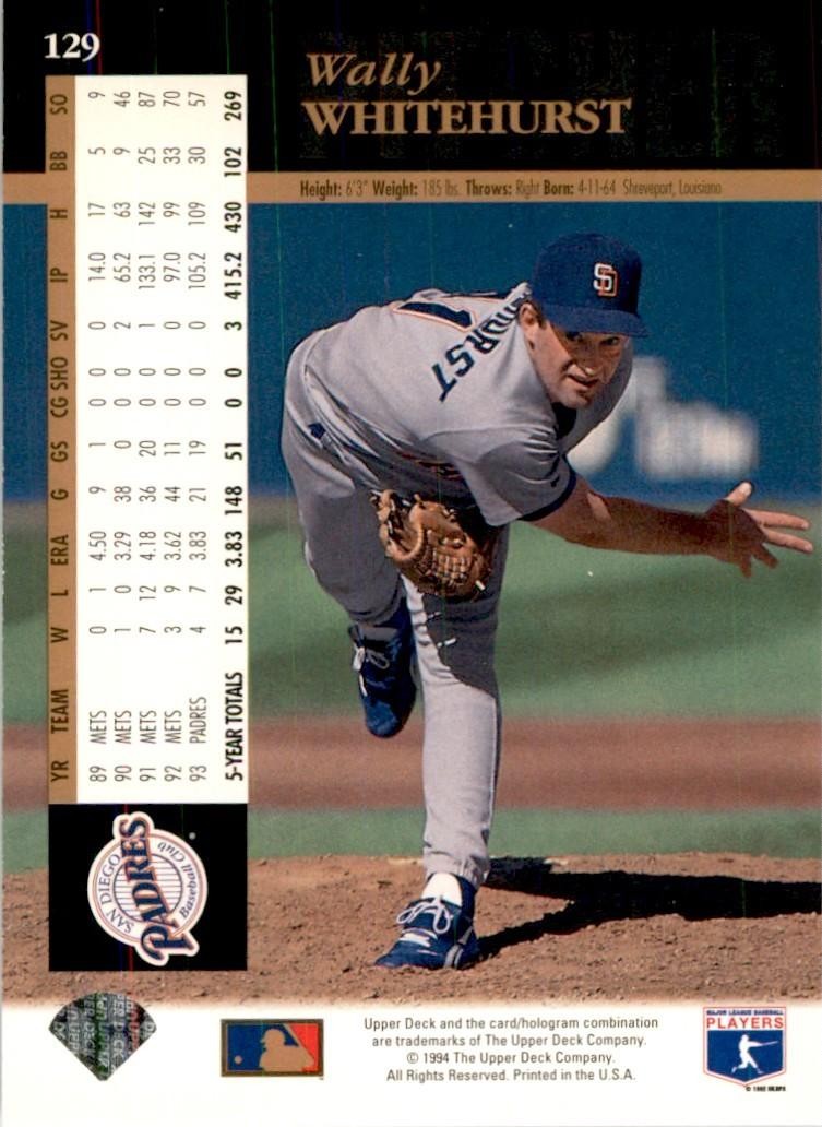 1994 UPPER DECK* WALLY WHITEHURST SAN DIEGO PADRES #129