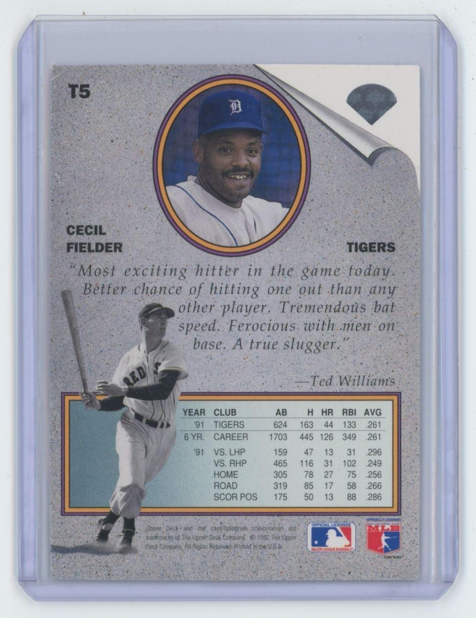 1992 UPPER DECK CECIL FIELDER DETROIT TIGERS #T5