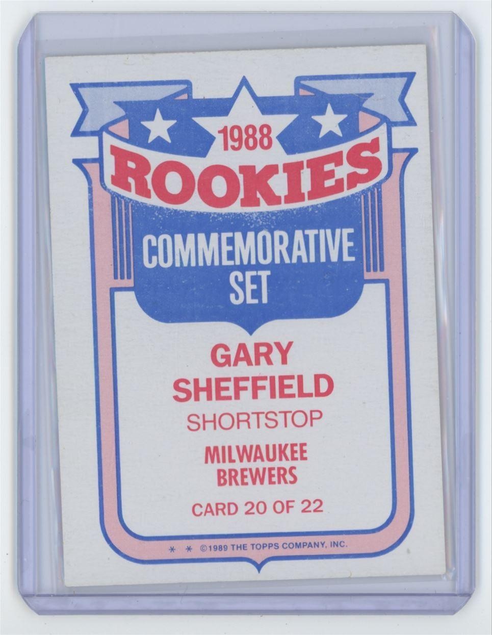1989 TOPPS GARY SHEFFIELD ROOKIE MILWAUKEE BREWERS #20 OF 22