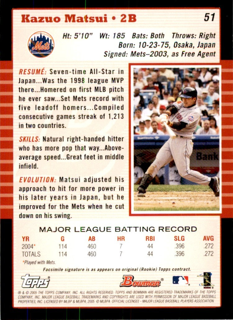 2005 BOWMAN KAZUO MATSUI NEW YORK METS #51