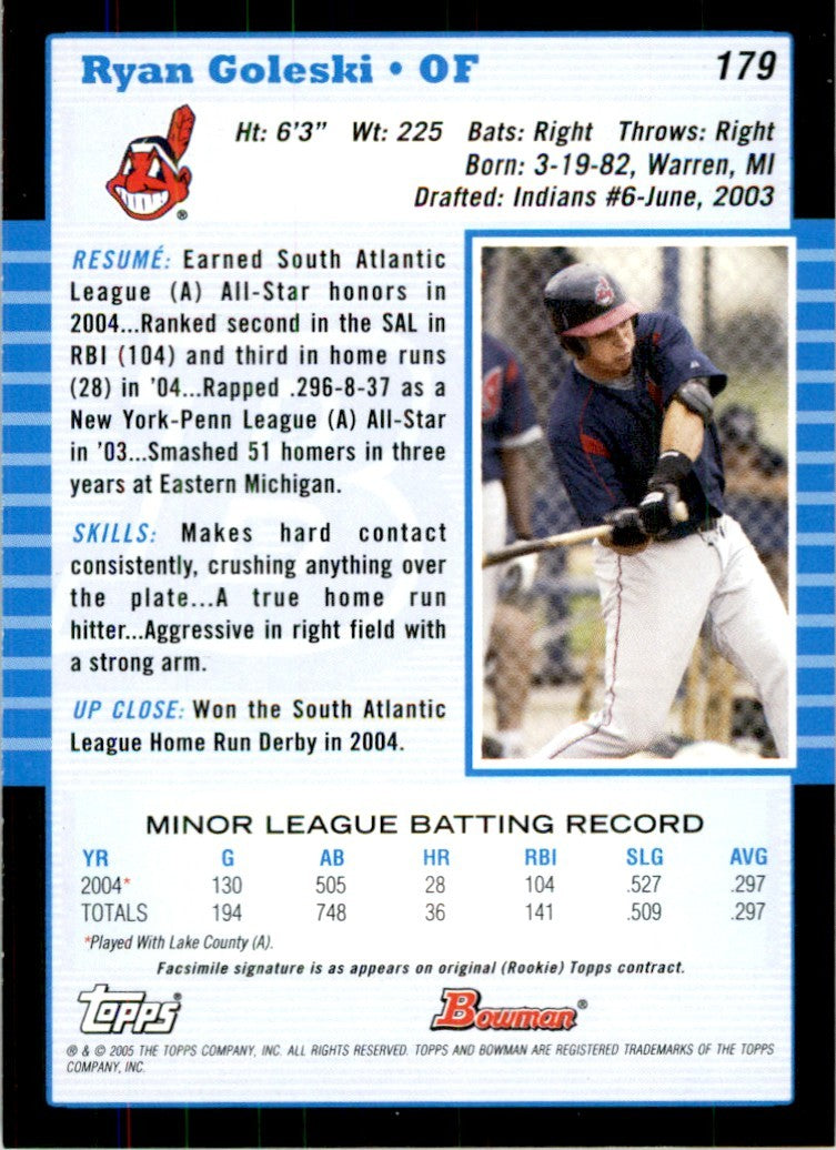 2004 BOWMAN* RYAN GOLESKI CLEVELAND INDIANS #179