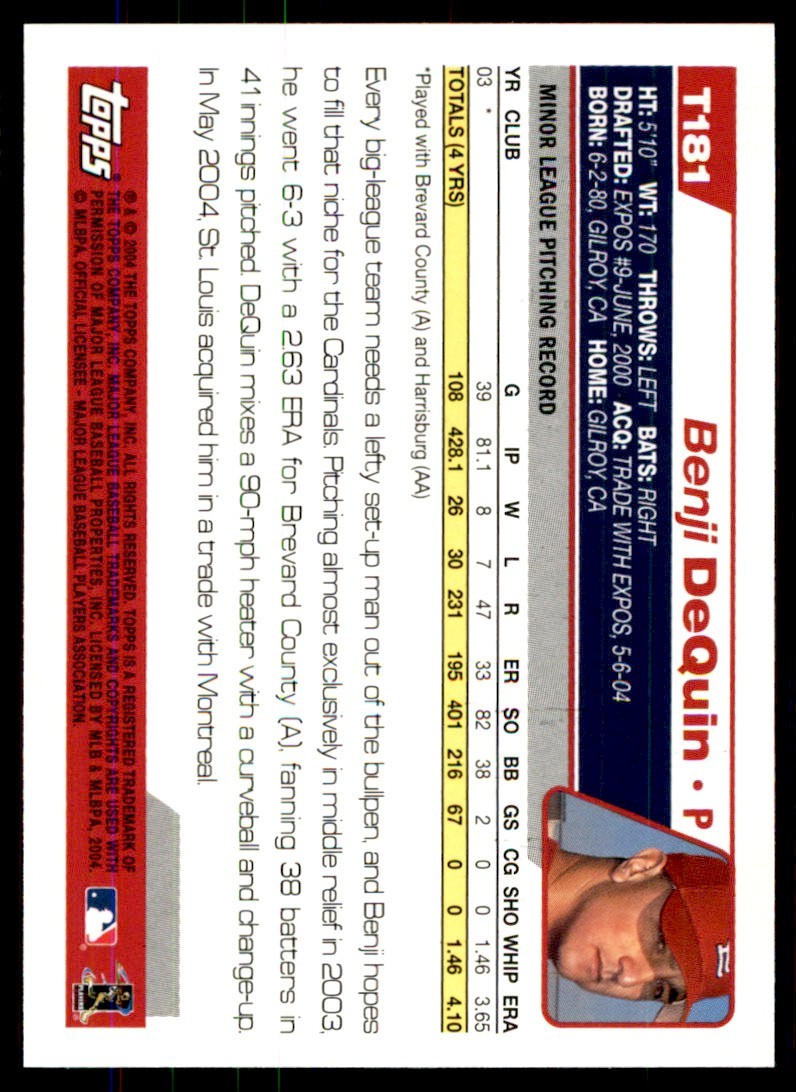 2004 TOPPS TRADED BENJI DEQUIN ST. LOUIS CARDINALS #T181