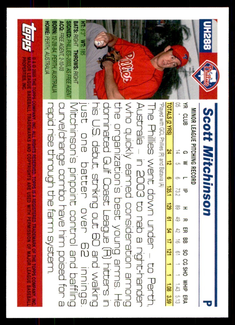2005 TOPPS SCOTT MITCHINSON PHILADELPHIA PHILLIES #UH288