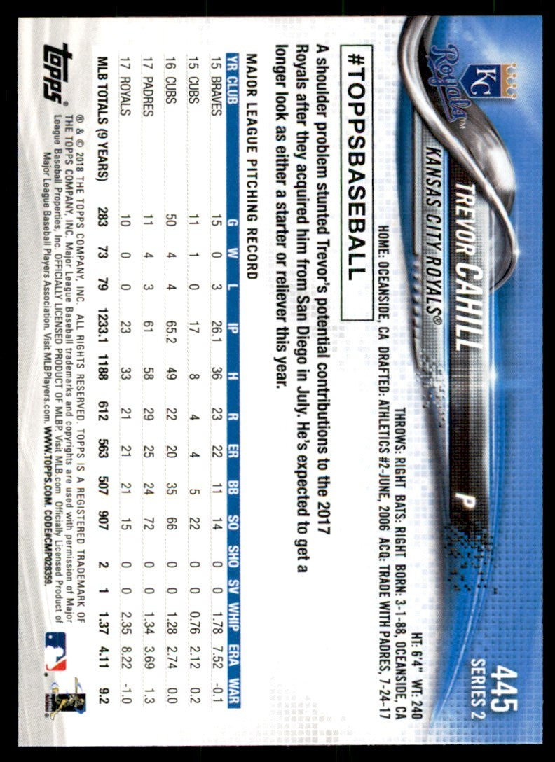 2018 TOPPS TREVOR CAHILL KANSAS CITY ROYALS #445
