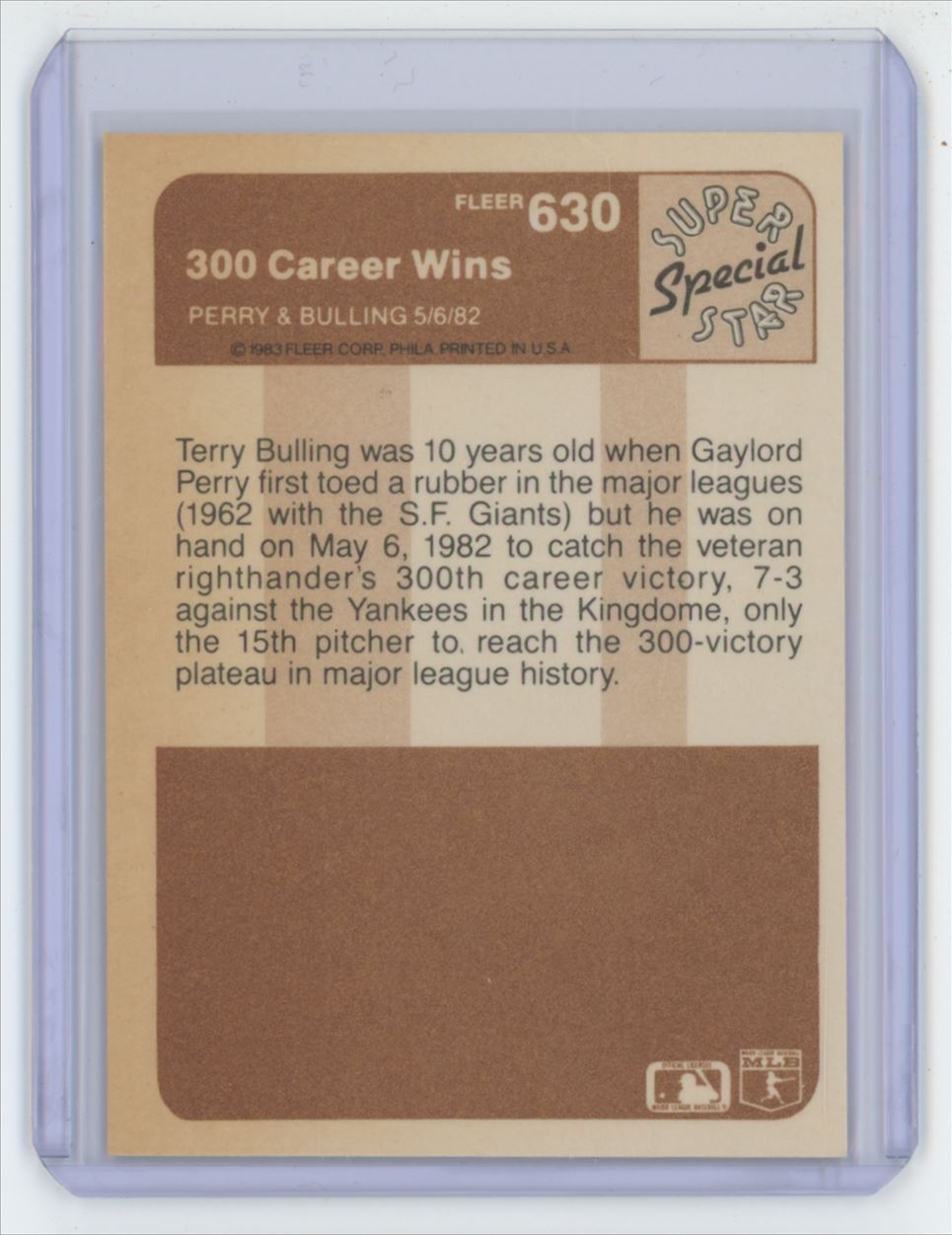1983 FLEER GAYLORD PERRY/TERRY BULLING. SEATTLE MARINERS #630