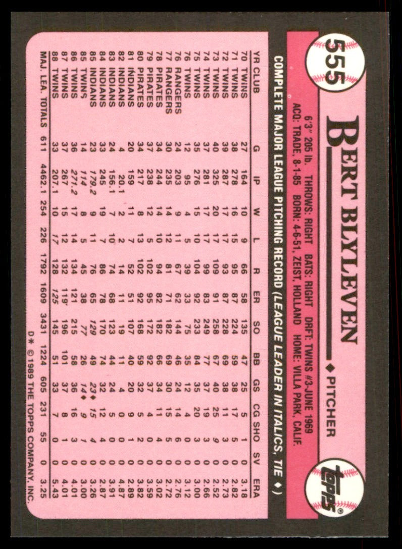 1989 Topps Tiffany Bert Blyleven Minnesota Twins #555