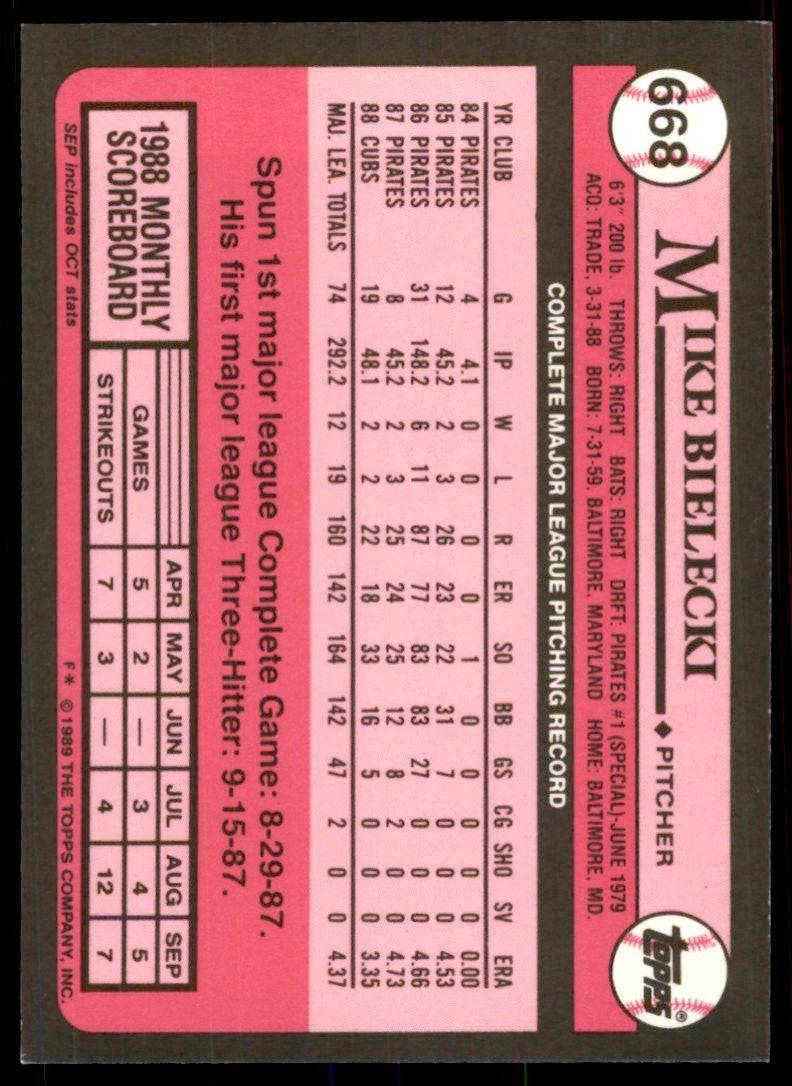 1989 Topps Tiffany Mike Bielecki Chicago Cubs #668
