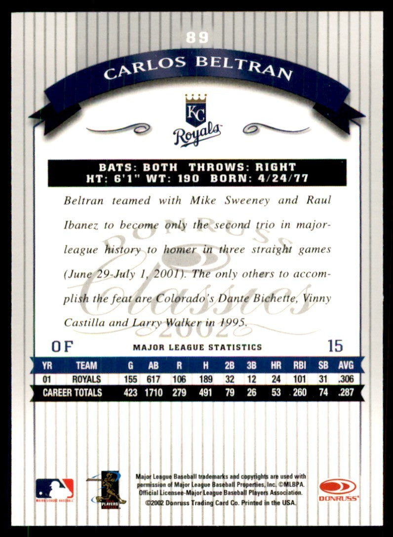 2002 DONRUSS CLASSICS CARLOS BELTRAN KANSAS CITY ROYALS #89