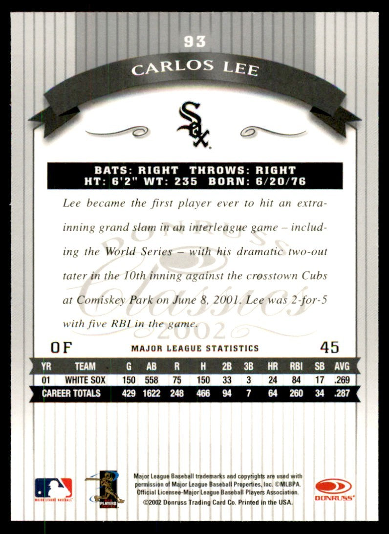2002 DONRUSS CLASSICS CARLOS LEE* CHICAGO WHITE SOX #93
