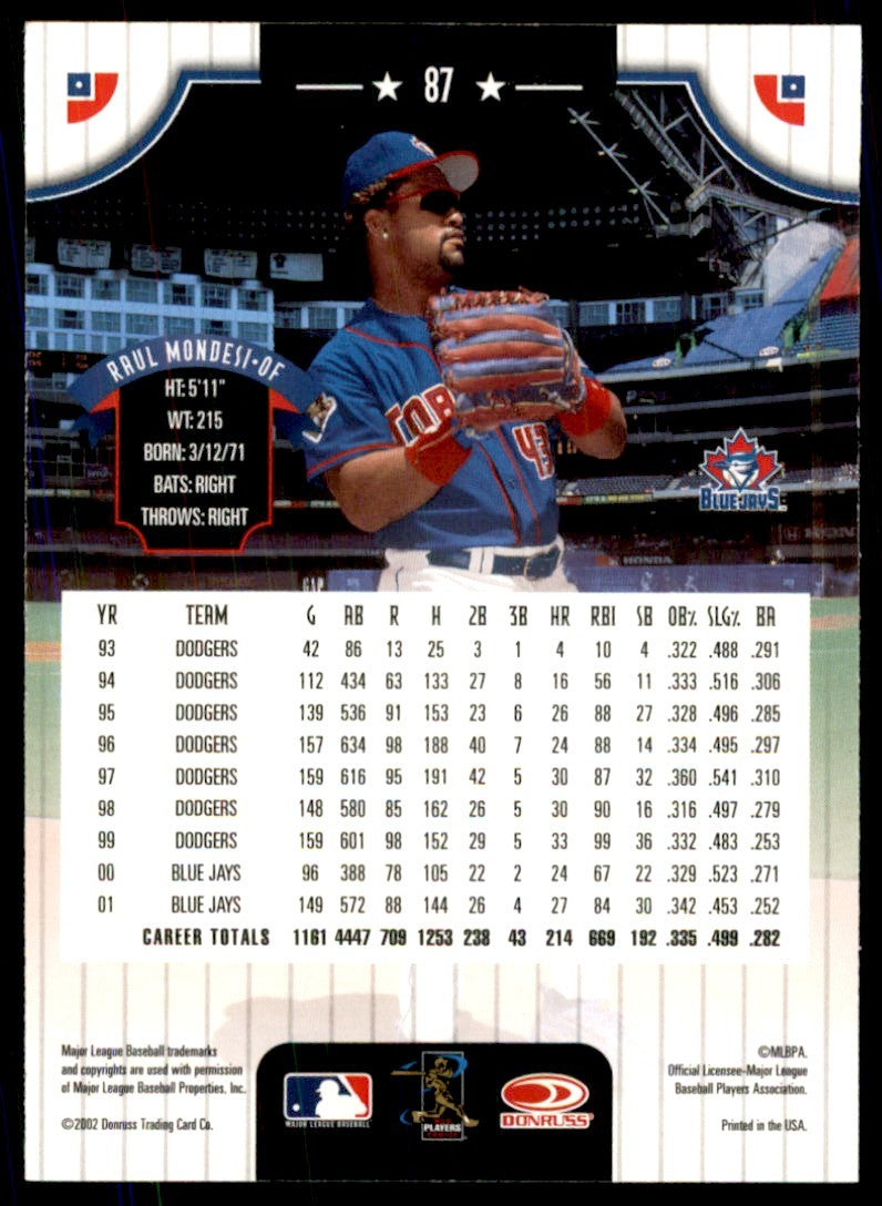 2002 DONRUSS RAUL MONDESI TORONTO BLUE JAYS #87
