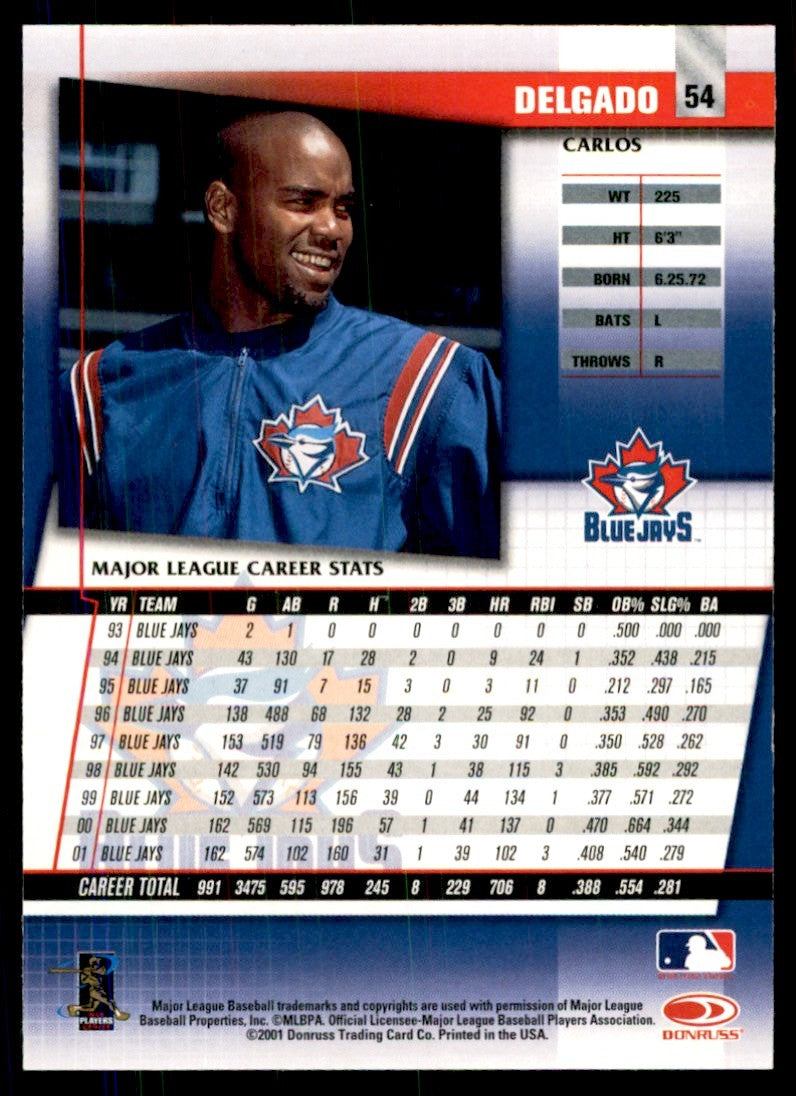 2002 DONRUSS FAN CLUB CARLOS DELGADO TORONTO BLUE JAYS #54
