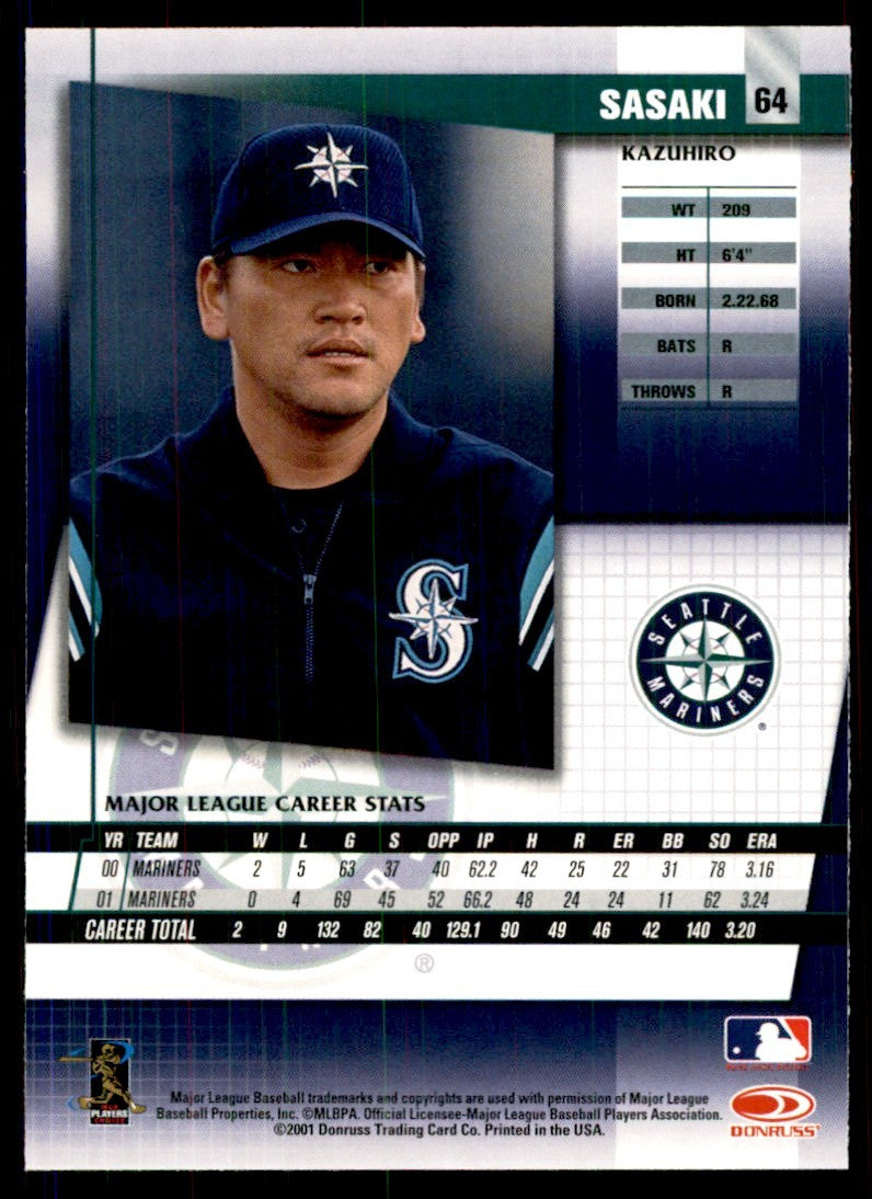 2002 DONRUSS FAN CLUB KAZUHIRO SASAKI SEATTLE MARINERS #64