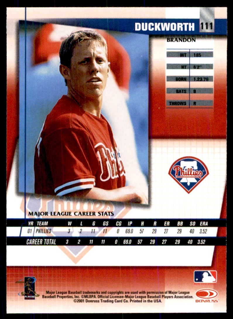 2002 DONRUSS FAN CLUB BRANDON DUCKWORTH PHILADELPHIA PHILLIES #111