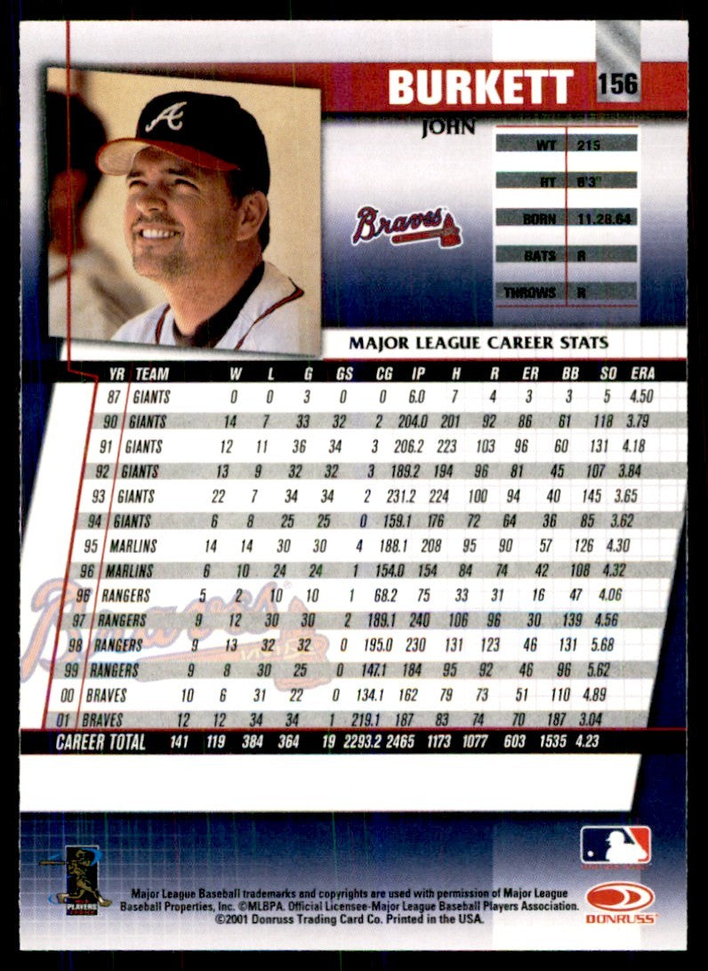 2002 DONRUSS FAN CLUB JOHN BURKETT ATLANTA BRAVES #156