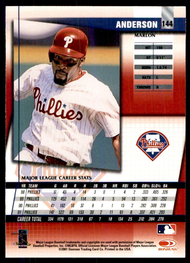 2002 DONRUSS FAN CLUB MARLON ANDERSON PHILADELPHIA PHILLIES #144